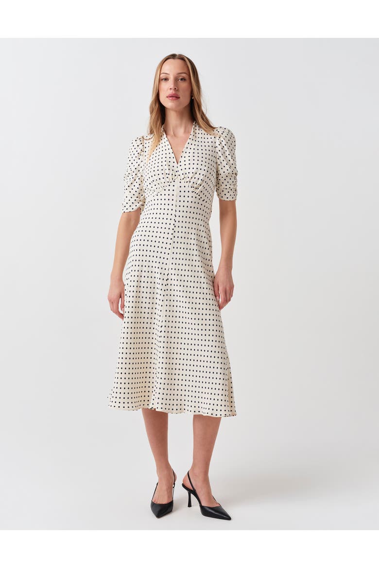Mia Crepe Polka Dot V-Neck Midi Dress