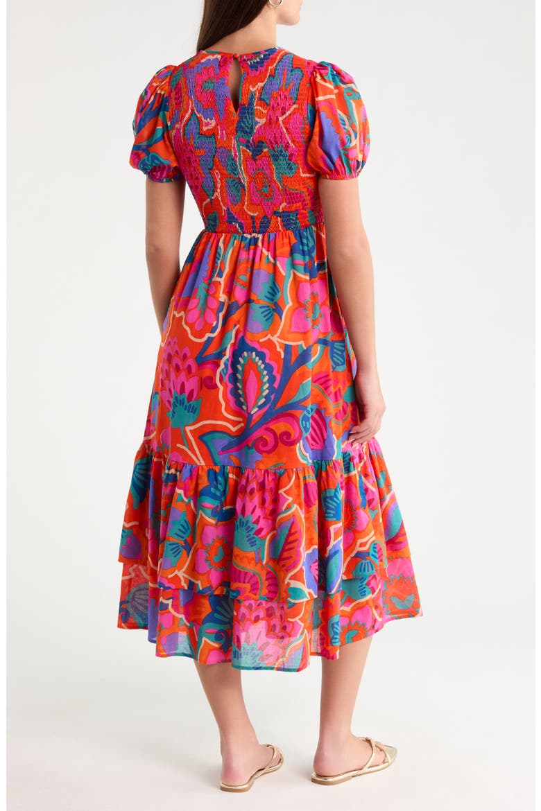 Kahlia Tropics Aruba Smocked Cotton Midi Dress