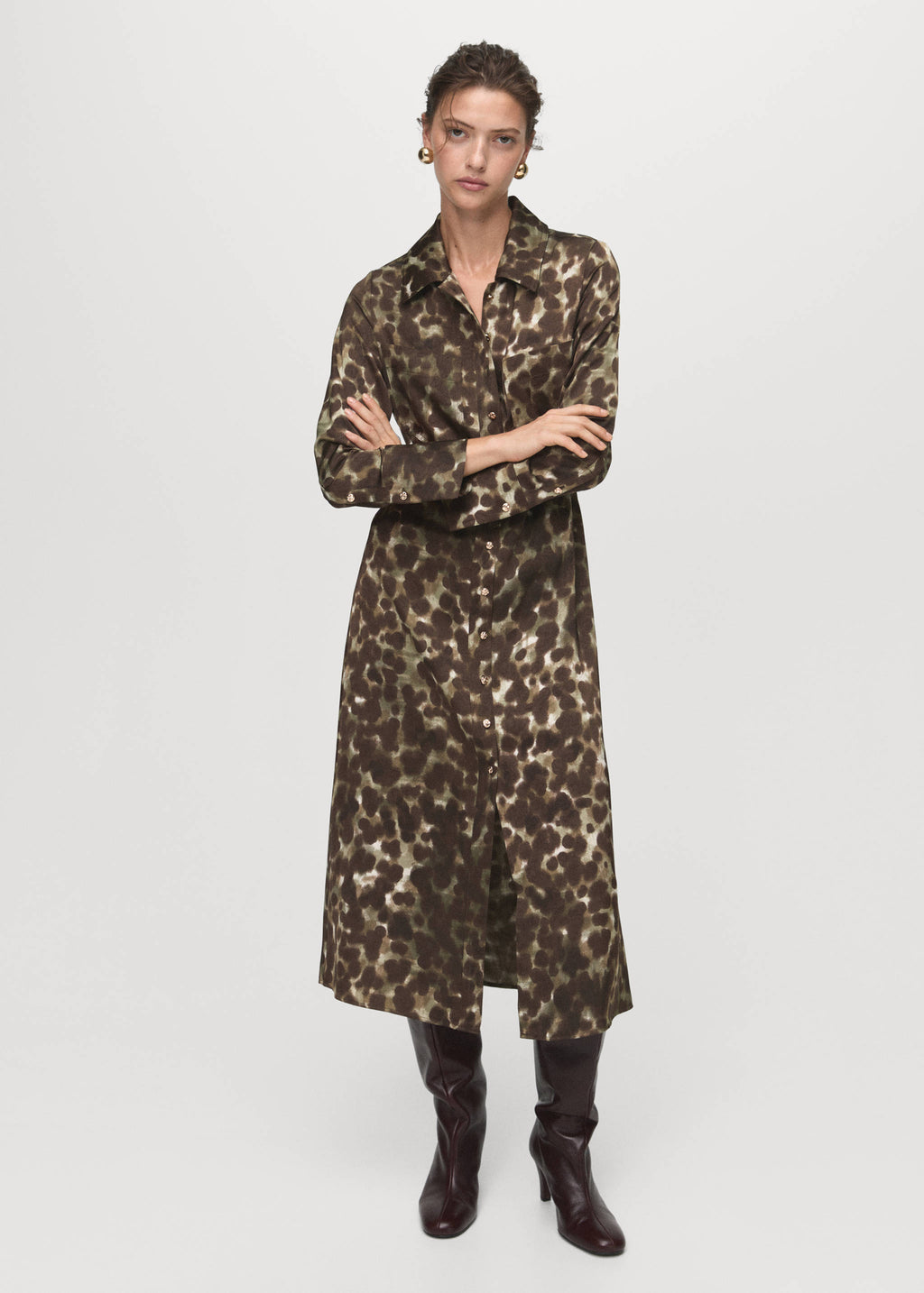 Printed shirt dress with belt