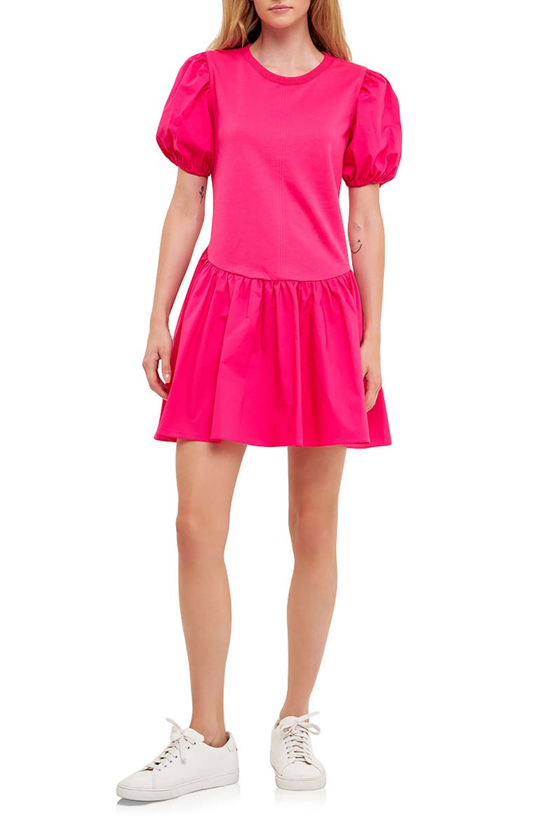 Mixed Media Puff Sleeve Minidress