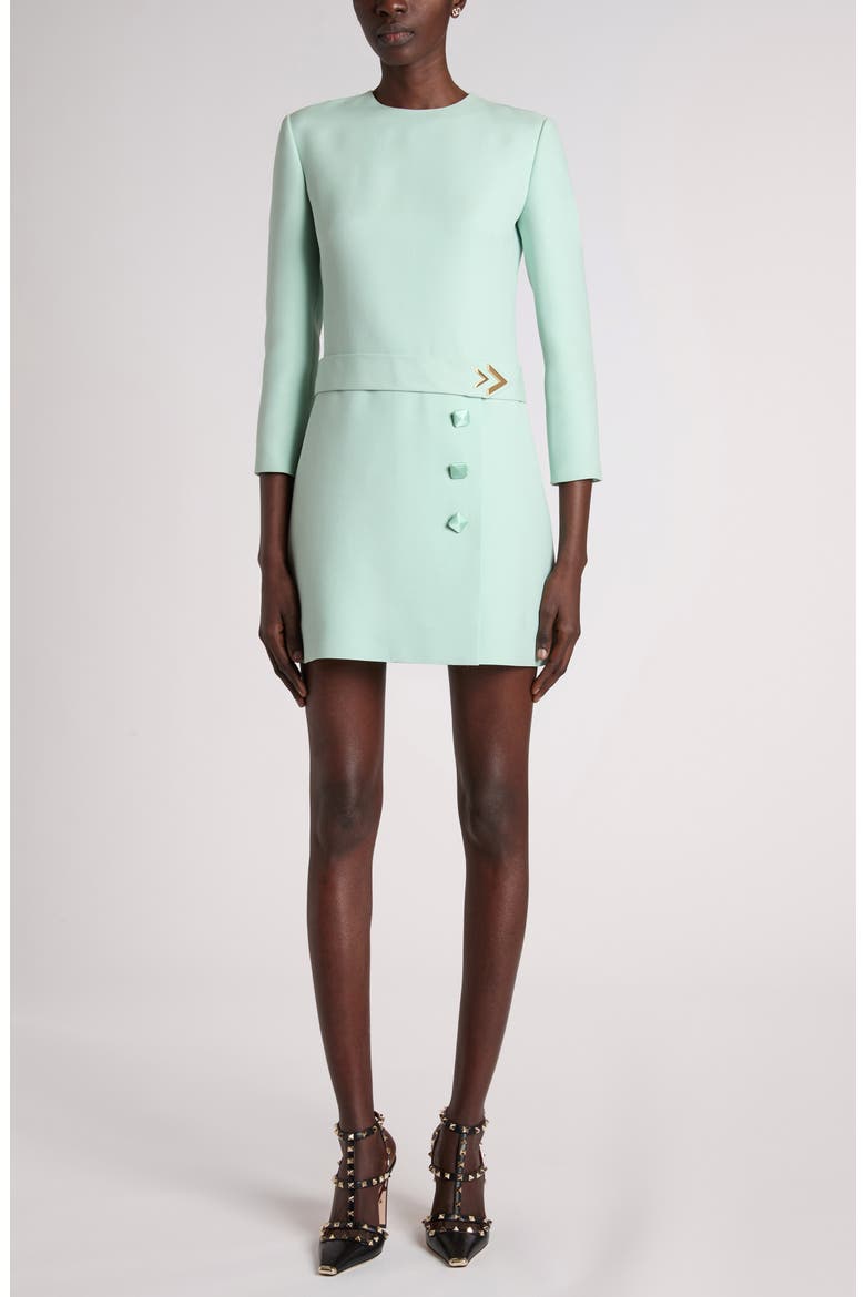 Belted VLOGO Wool & Silk Crepe Couture Minidress