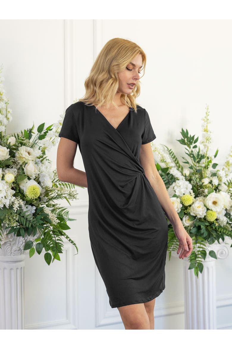 Short Sleeve Knee Length Faux Wrap Dress