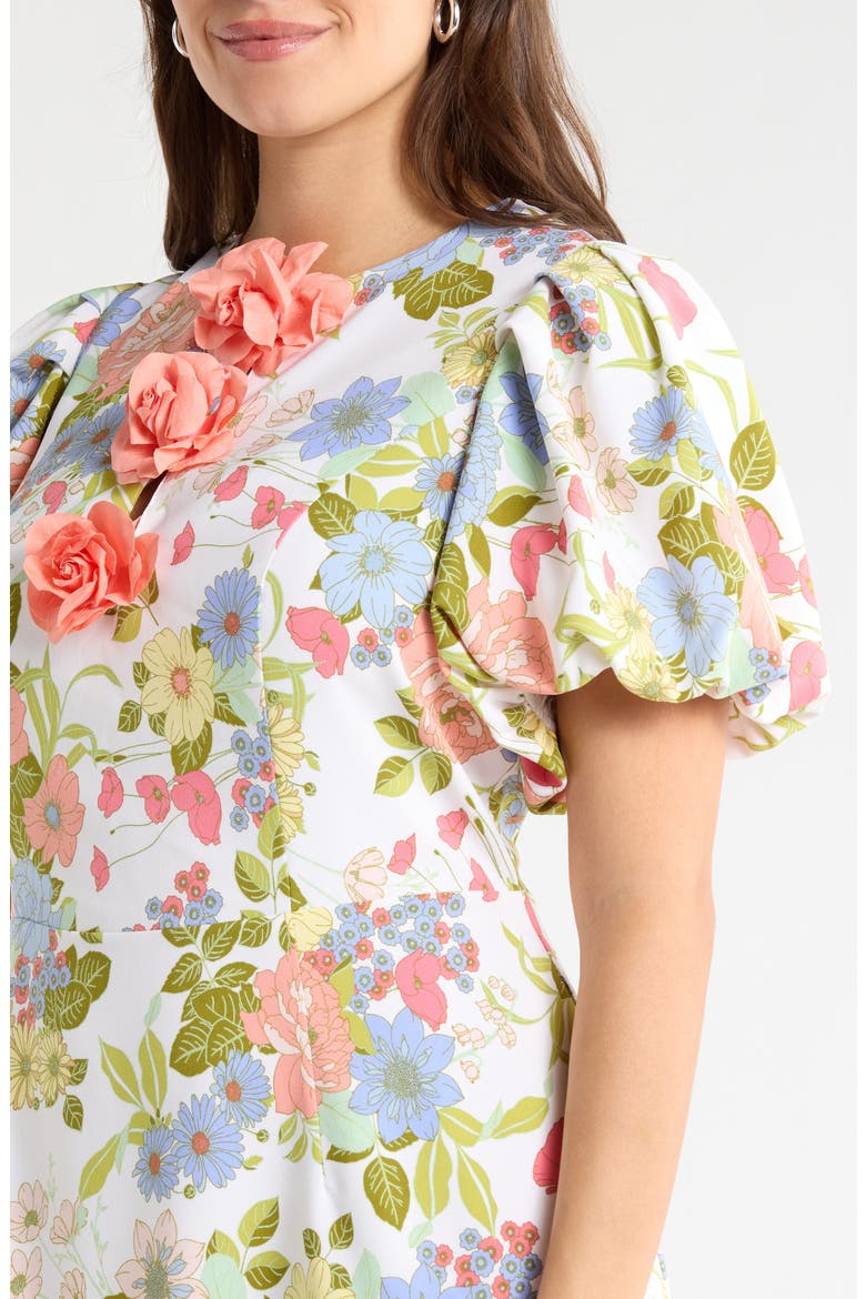 Floral Rosette Puff Sleeve Minidress