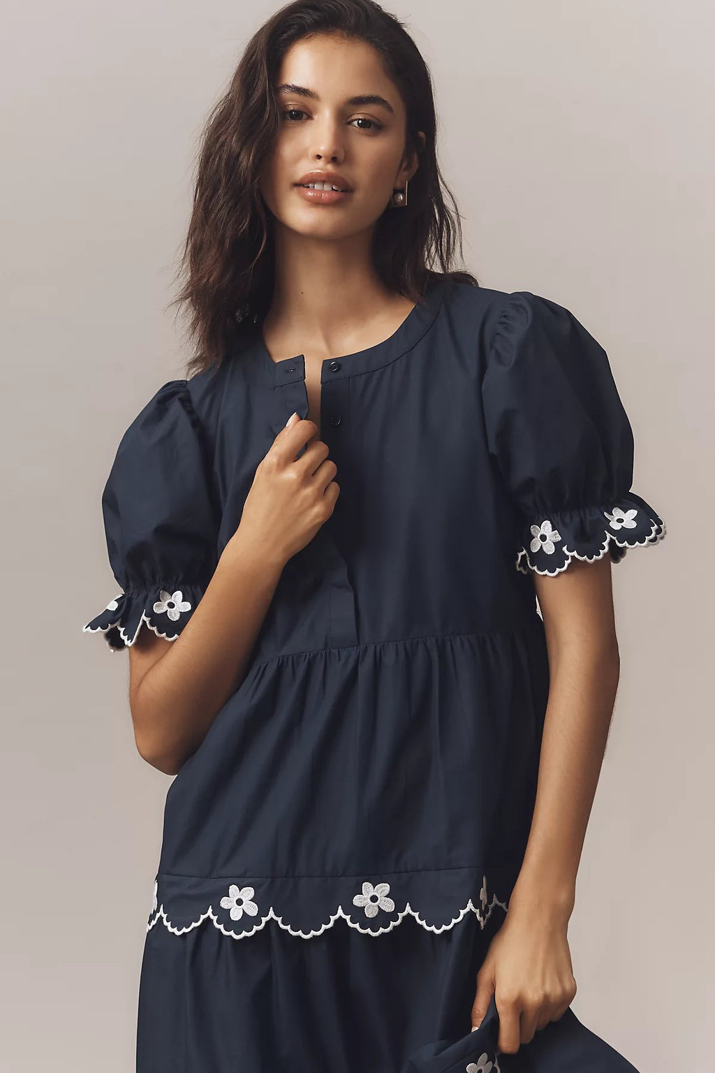 English Factory Puff-Sleeve Embroidered Midi Dress - Image 3