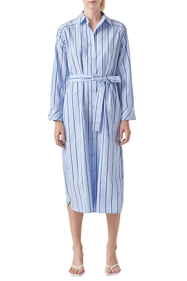 Stripe Long Sleeve Maxi Shirtdress