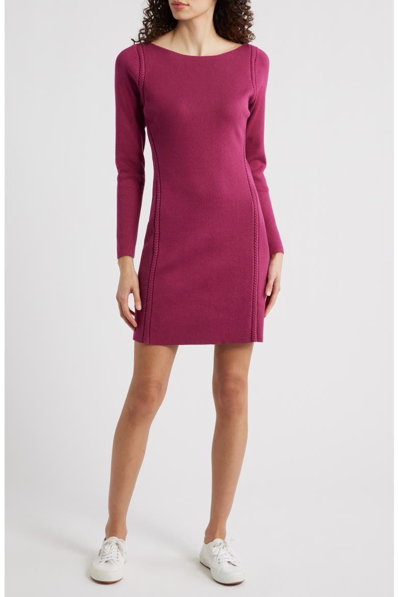 Delphina Braid Detail Long Sleeve Cotton Blend Sweater Minidress