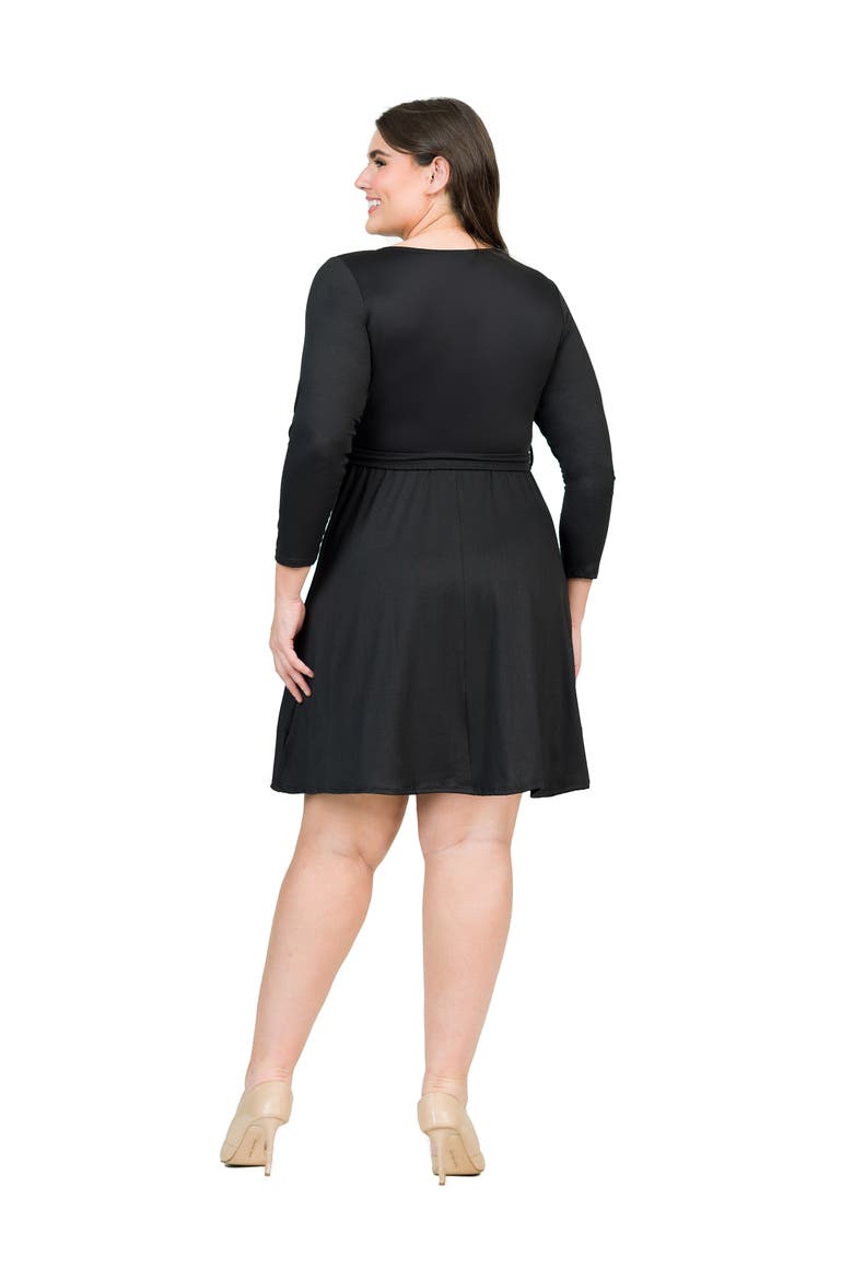 Plus Size Chic V-Neck Long Sleeve Belted  Dress