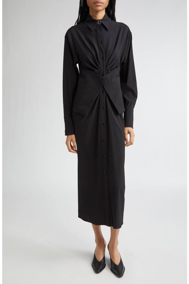 Pirania Ruched Long Sleeve Midi Shirtdress