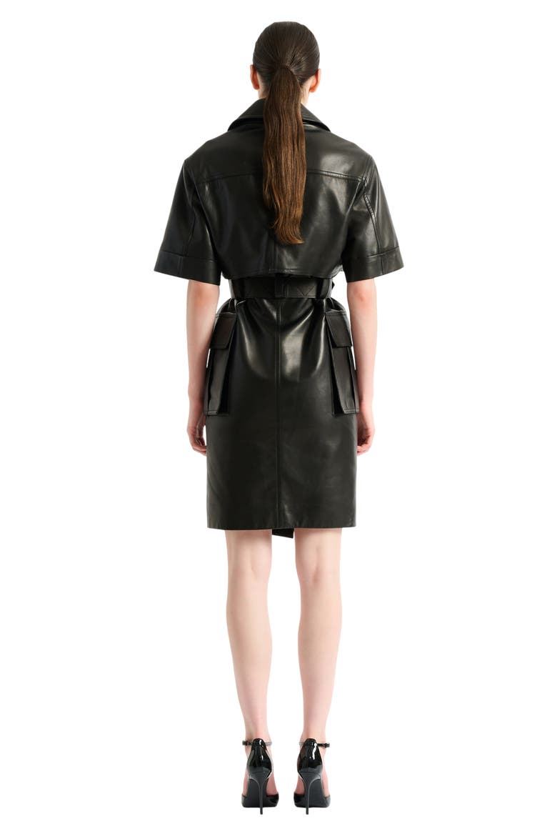 Belted lambskin leather dress