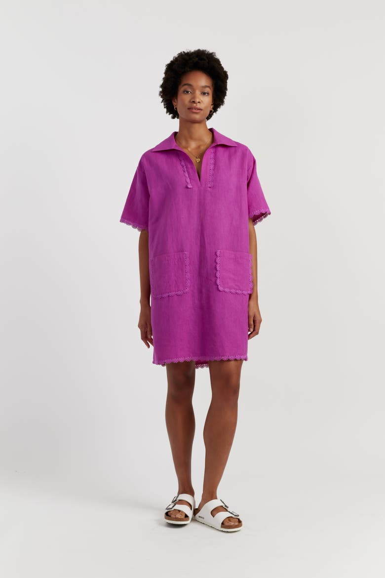Linen-Blend Scallop Tunic Dress