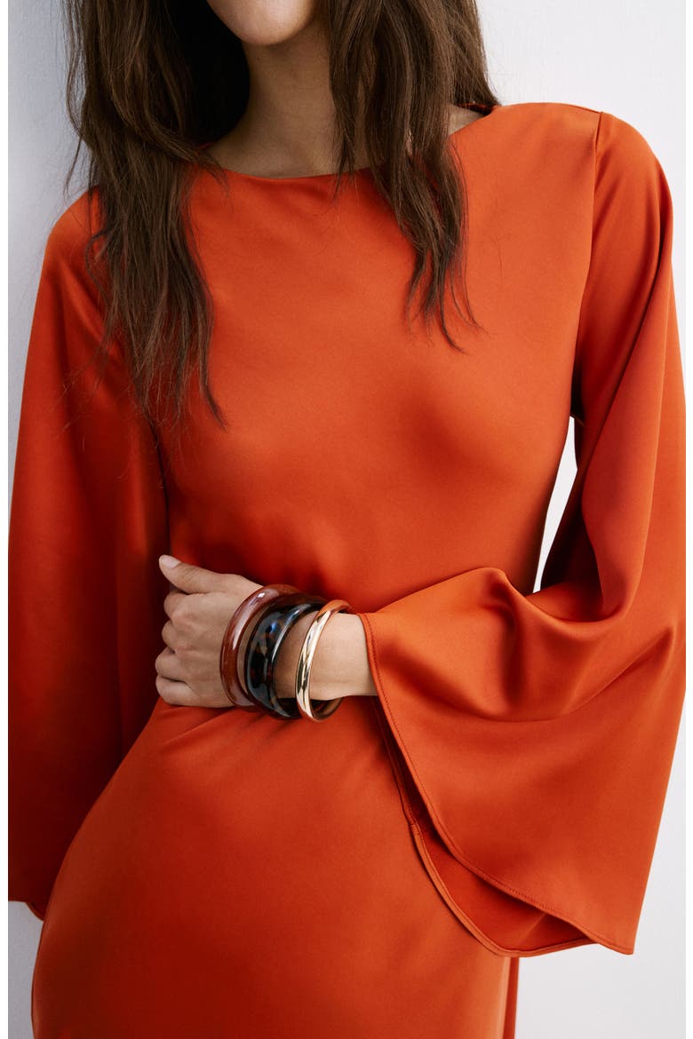 Long Sleeve Flare Satin Maxi Dress
