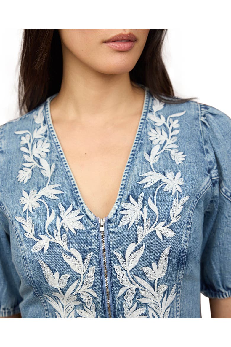 Embroidered Denim Mini Dress