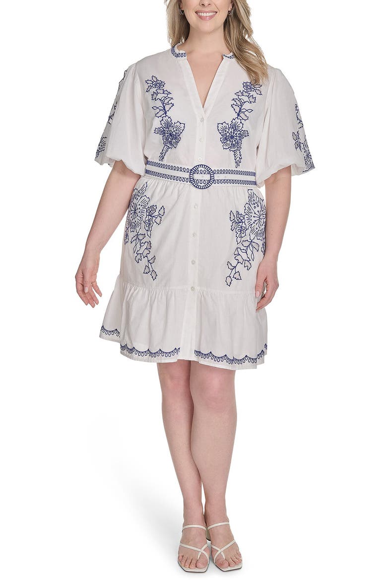 Embroidered Detail Short Sleeve Cotton Shirtdress