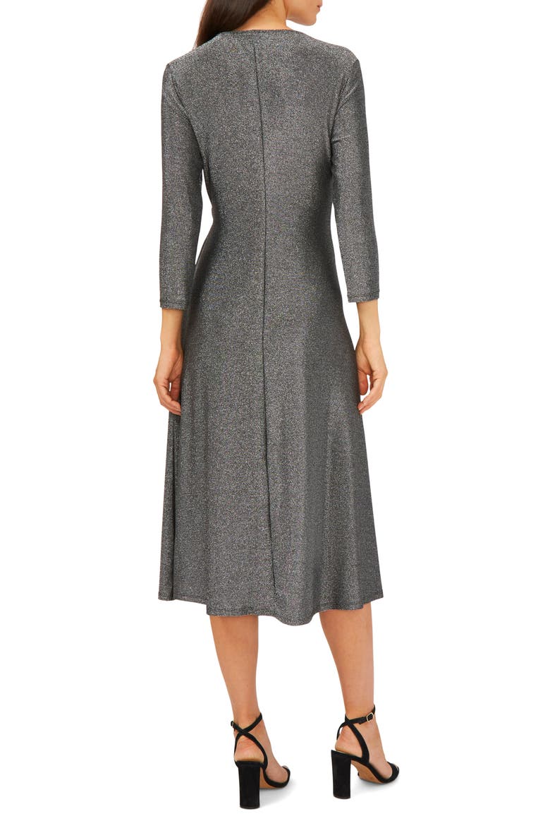 Three-Quarter Sleeve Faux Wrap Midi Dress