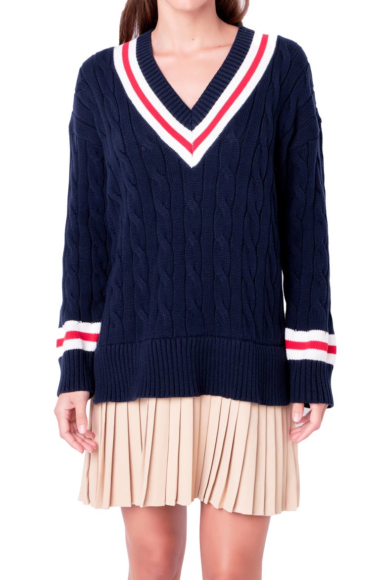 Cable Knit Pleated Sweater Dress
