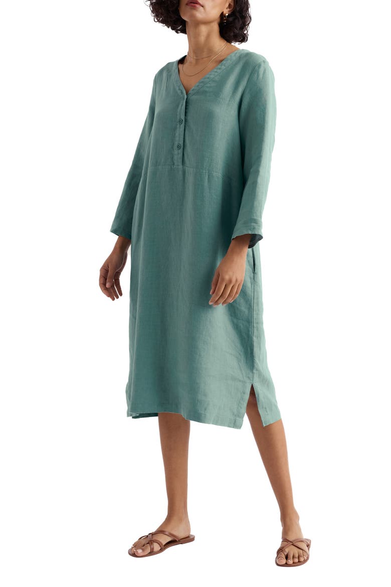 Dew Drop Long Sleeve Linen Midi Dress