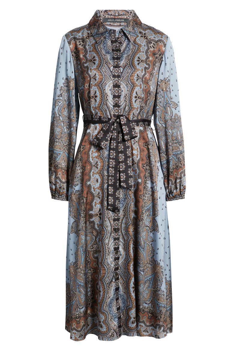 Mixed Paisley Long Sleeve Midi Shirtdress