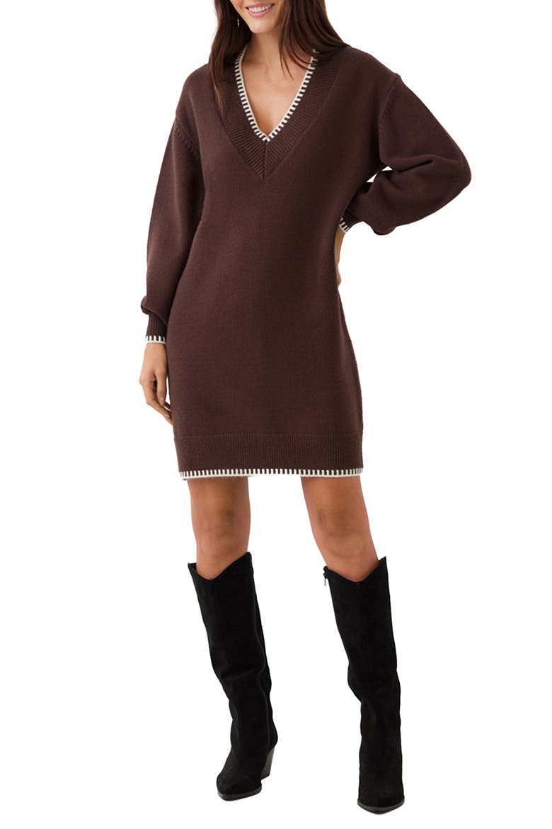 Varsity V-Neck Long Sleeve Sweater Minidress