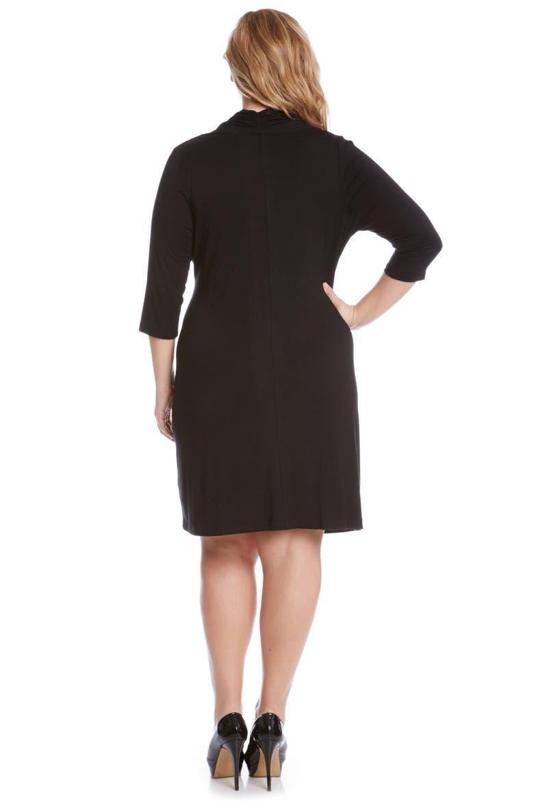 Three Quarter Sleeve Jersey Cascade Faux Wrap Dress