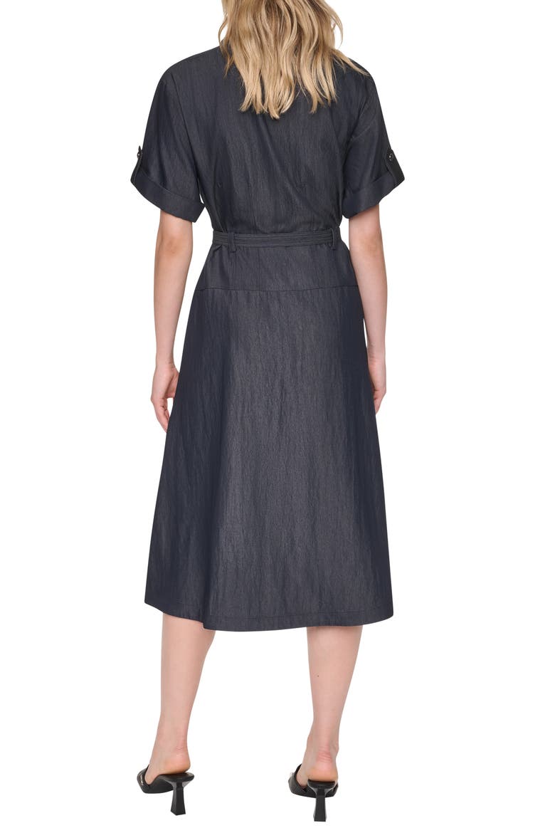 Front Zip Belted Midi Dress