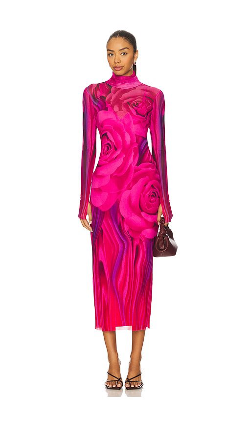 AFRM Shailene Midi Dress in Fuchsia Rose - Image 1
