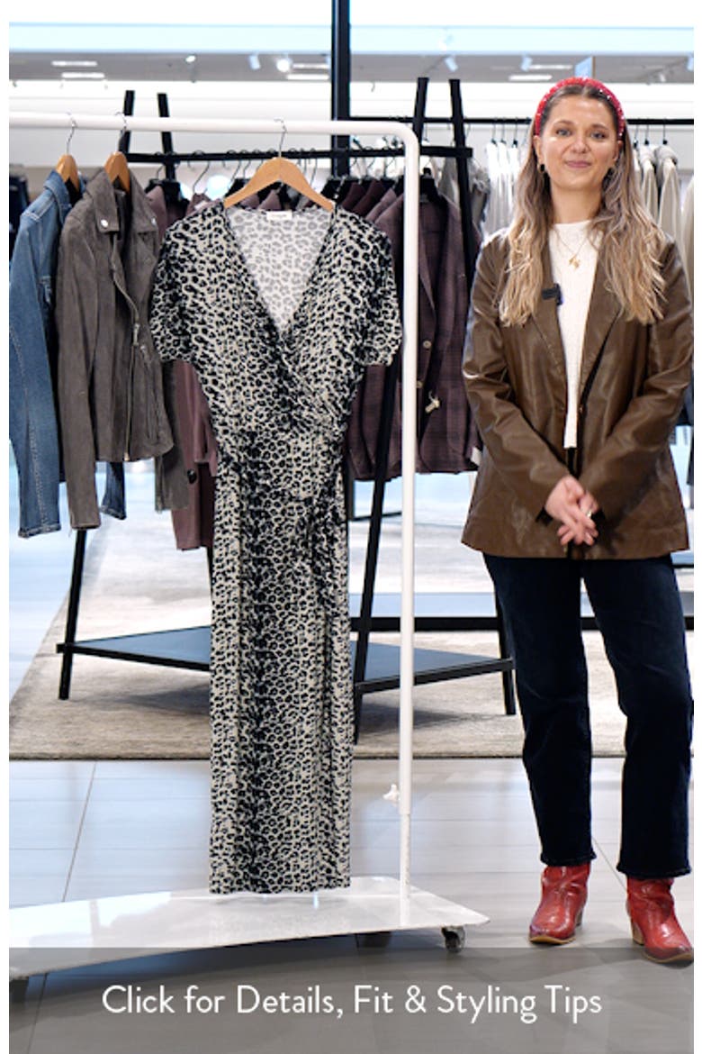 Leopard Print Faux Wrap Midi Dress