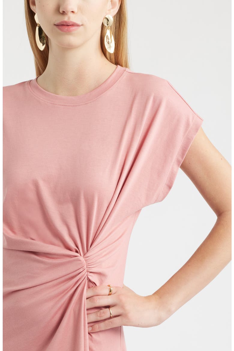 Crew Neck Side Twist Midi T-Shirt Dress