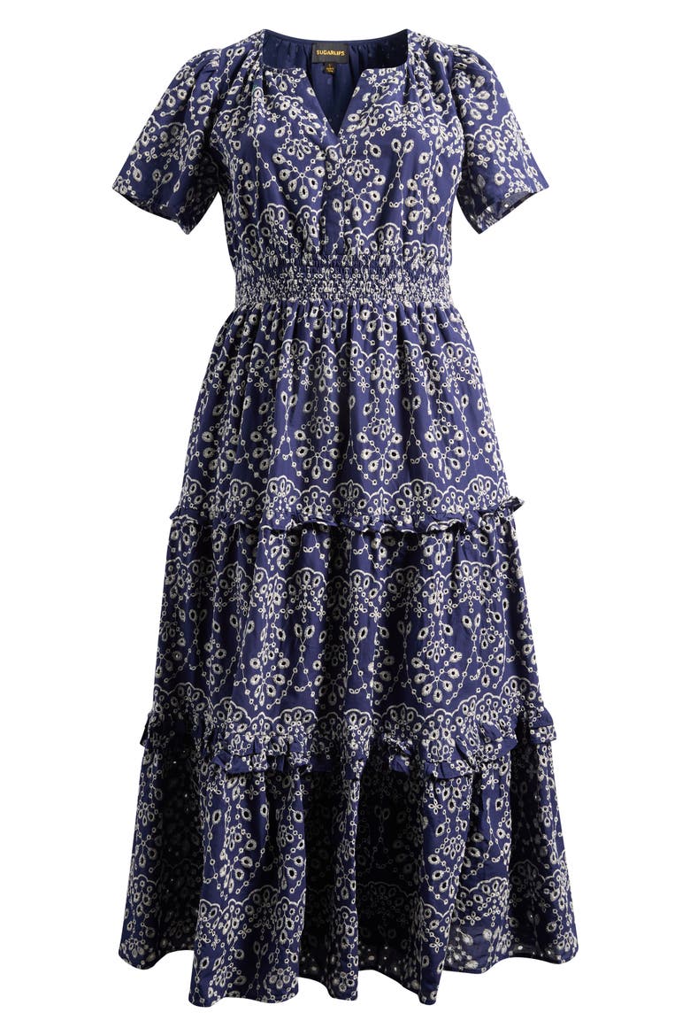 Viridiana Tiered Floral Eyelet Maxi Dress