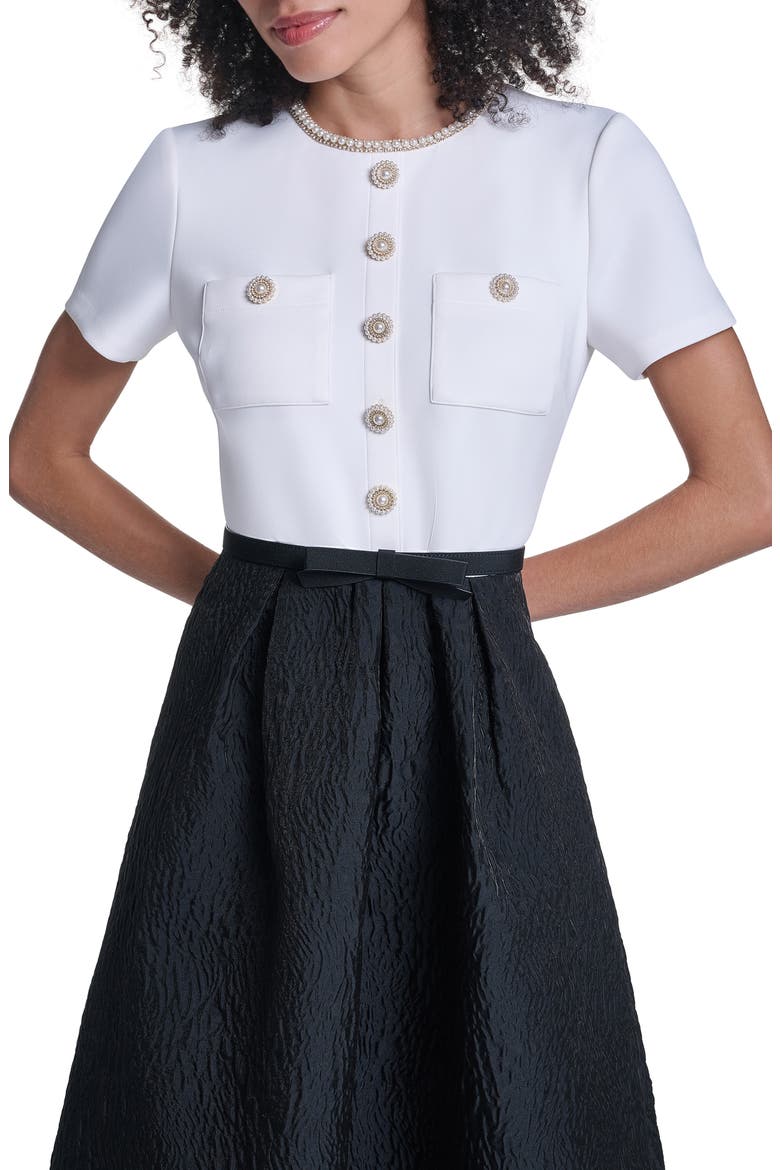 Mixed Media Short Sleeve A-Line Gown