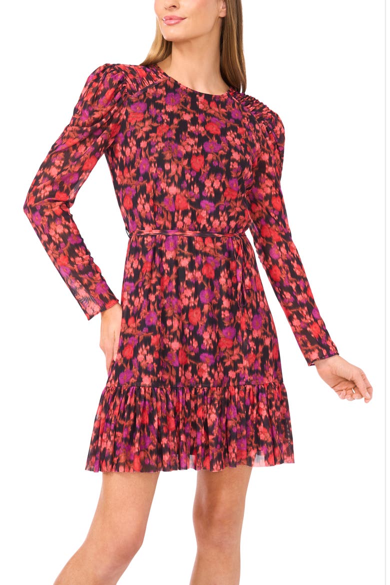 Blurred Floral Long Sleeve Minidress