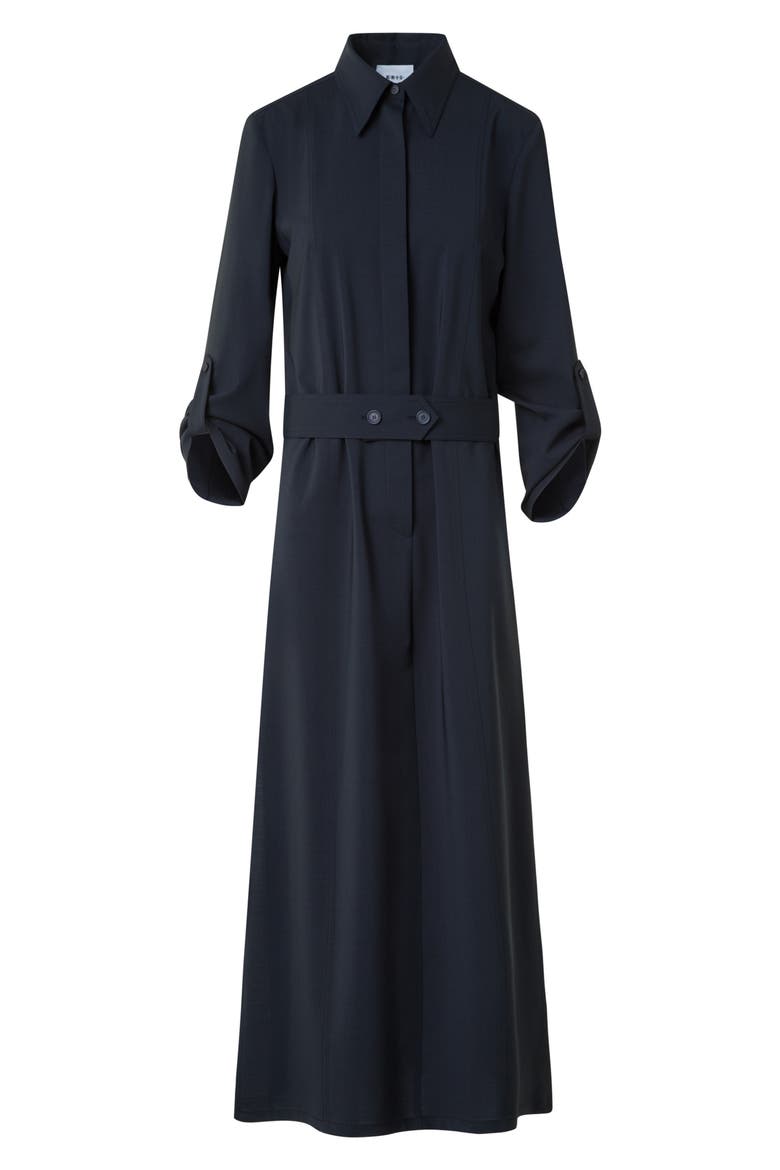 Long Sleeve Stretch Wool Midi Shirtdress
