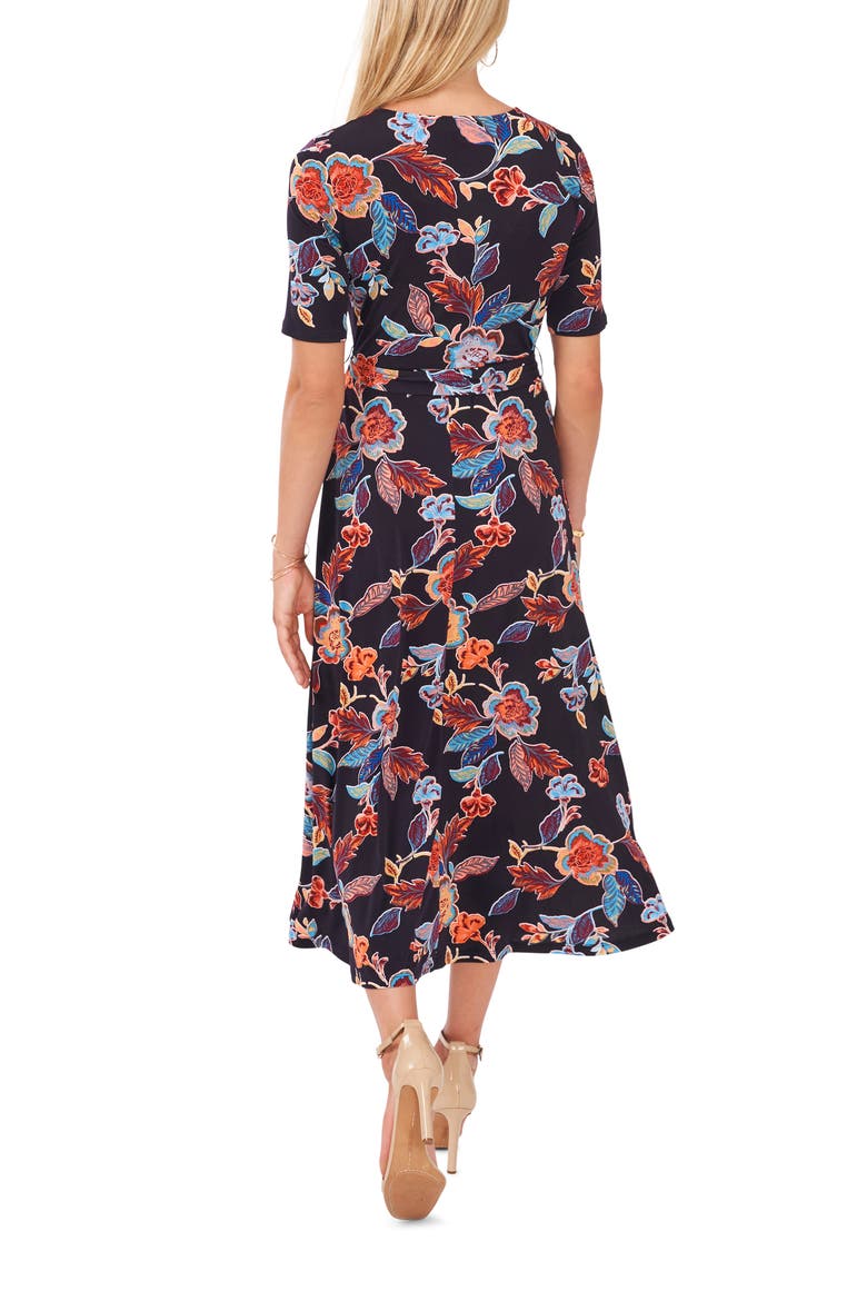 V-Neck Faux Wrap Midi Dress