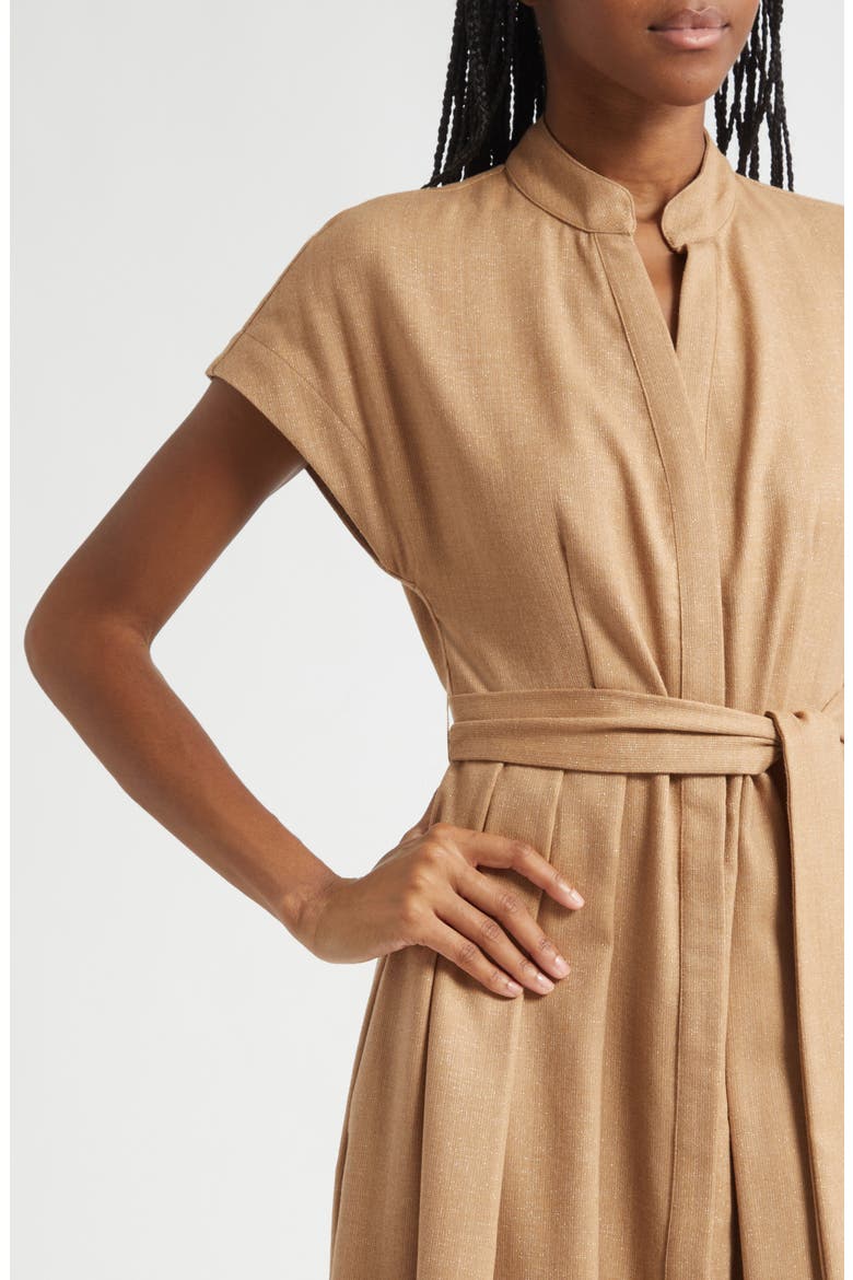 Belted Wool Blend Midi Dress
