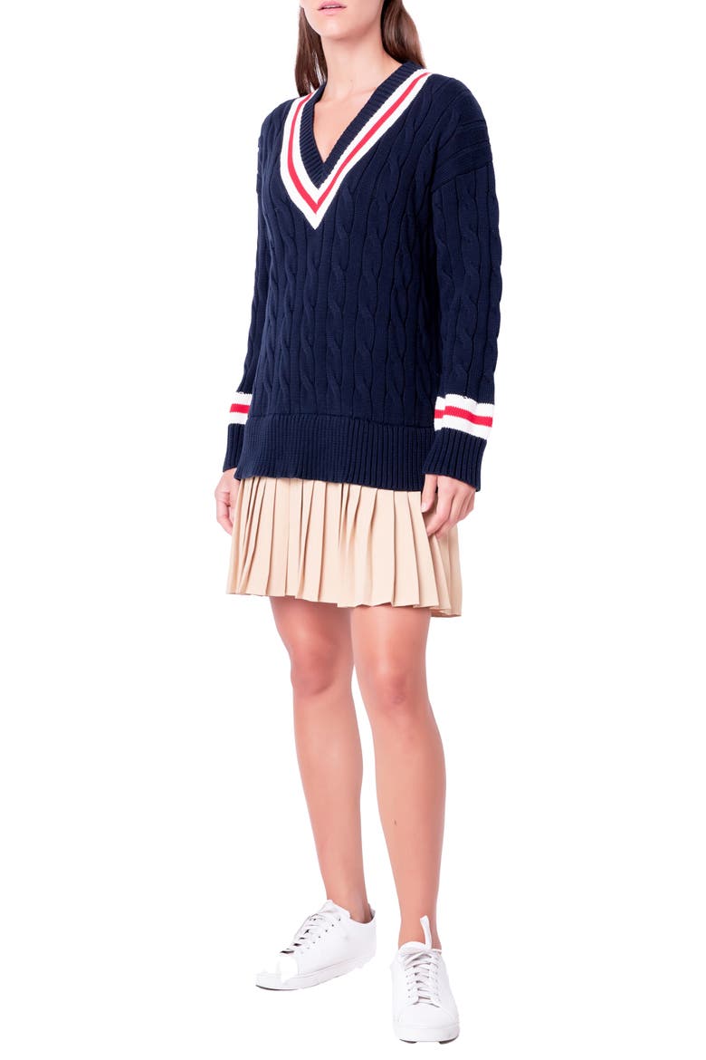 Cable Knit Pleated Sweater Dress