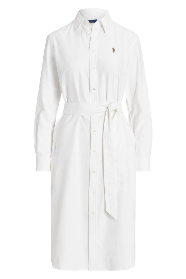 Belted Long Sleeve Cotton Oxford Shirtdress