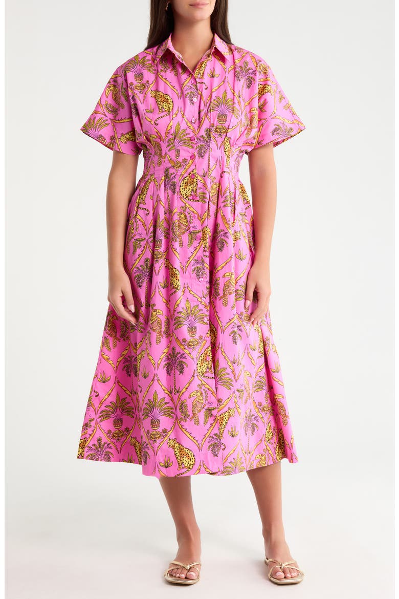 Wilderra Pleated Cotton Midi Shirtdress