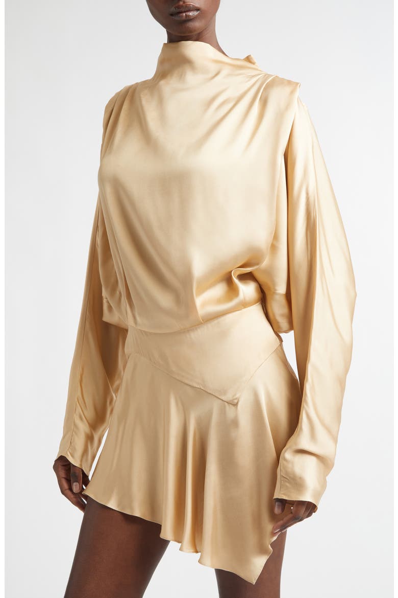 Neline Long Sleeve Asymmetric Satin Minidress