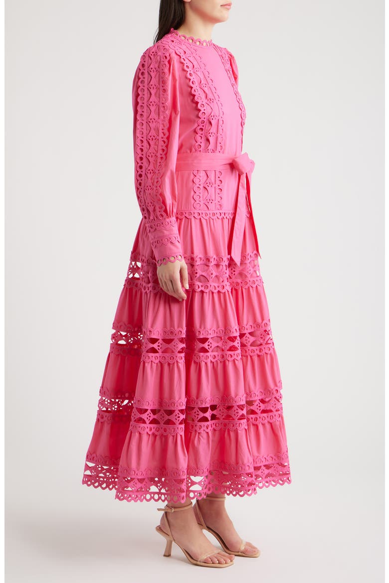 Lace Trim Long Sleeve Cotton Maxi Dress