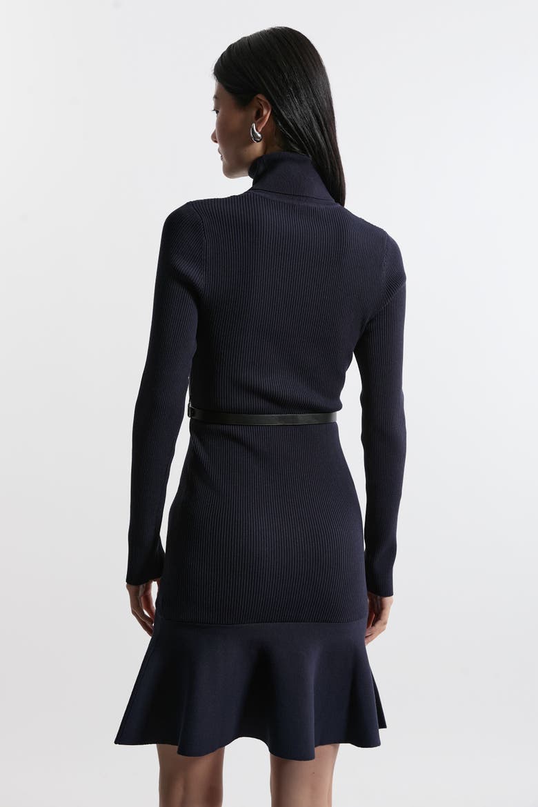 Roll Neck Belted Flippy Hem Mini Dress