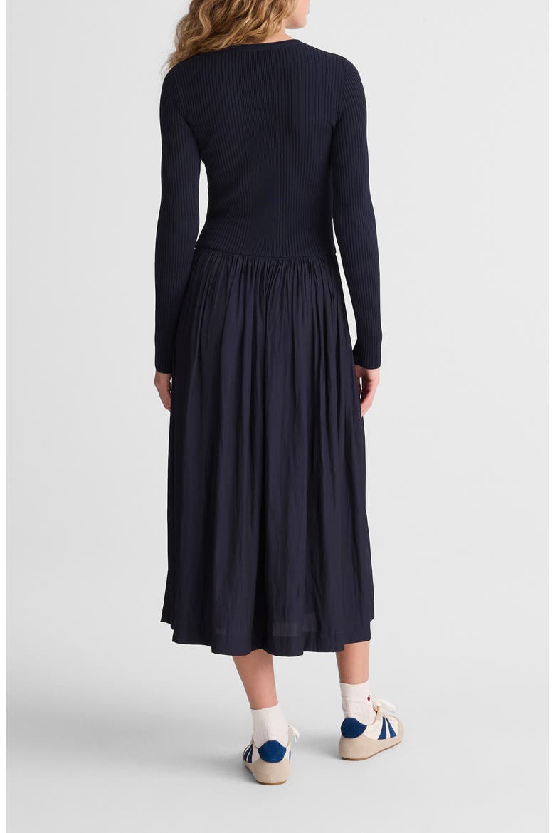 Rib Mixed Media Long Sleeve Midi Dress