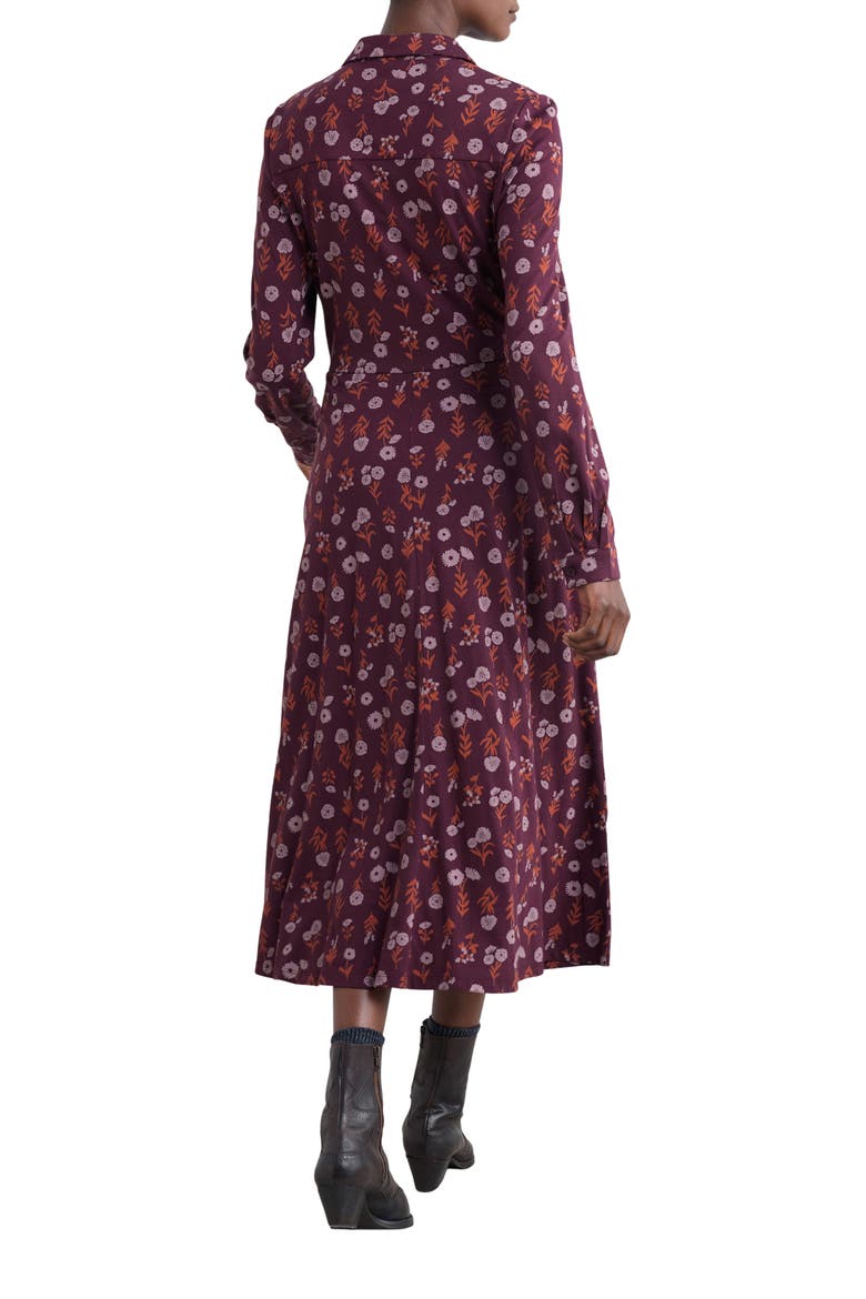 Coastline Print Long Sleeve Organic Cototn Blend Midi Shirtdress
