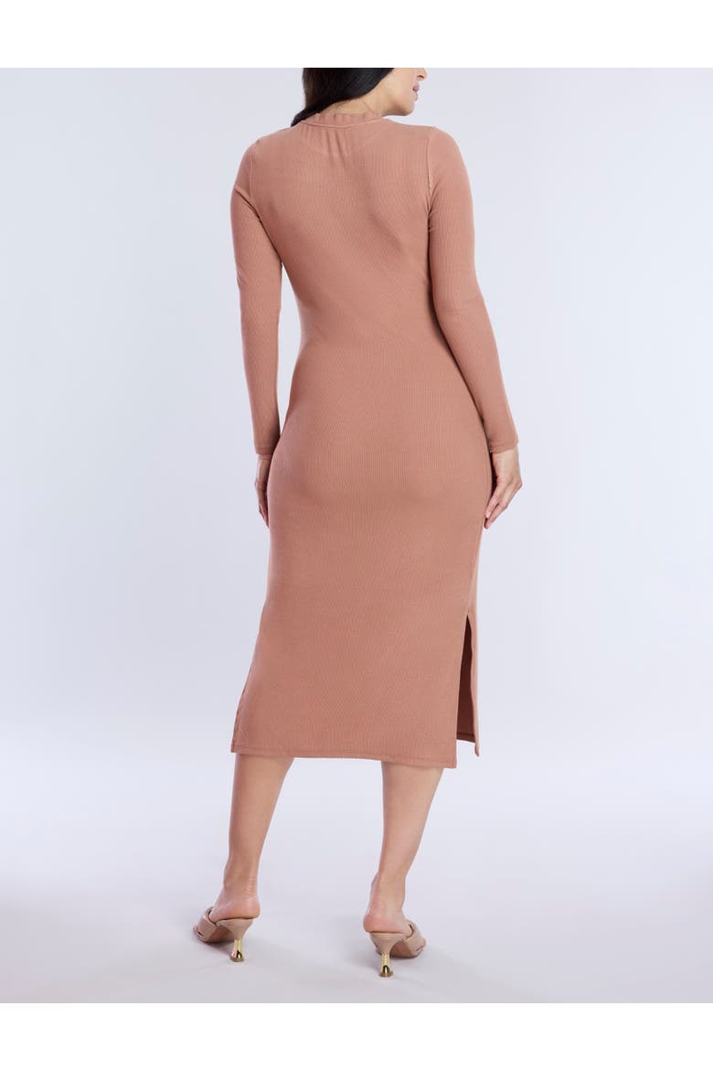 Crew Neck Rib Knit Long Sleeve Column Dress