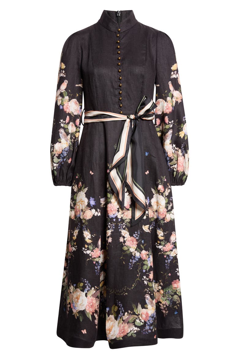 Valiant Floral Long Sleeve Linen Midi Dress