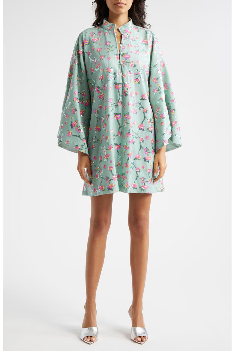 Floral Sequin Bell Sleeve Cover-Up Dress