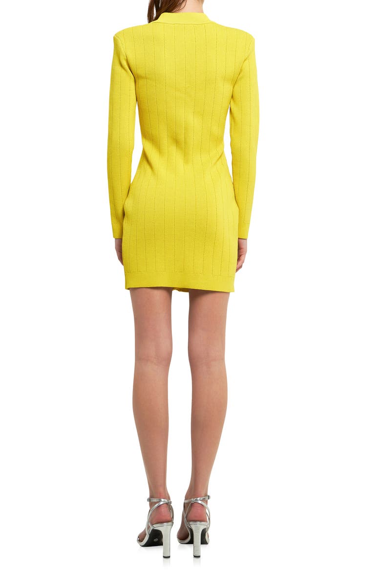 Padded Shoulder Long Sleeve Button-Up Sweater Minidress