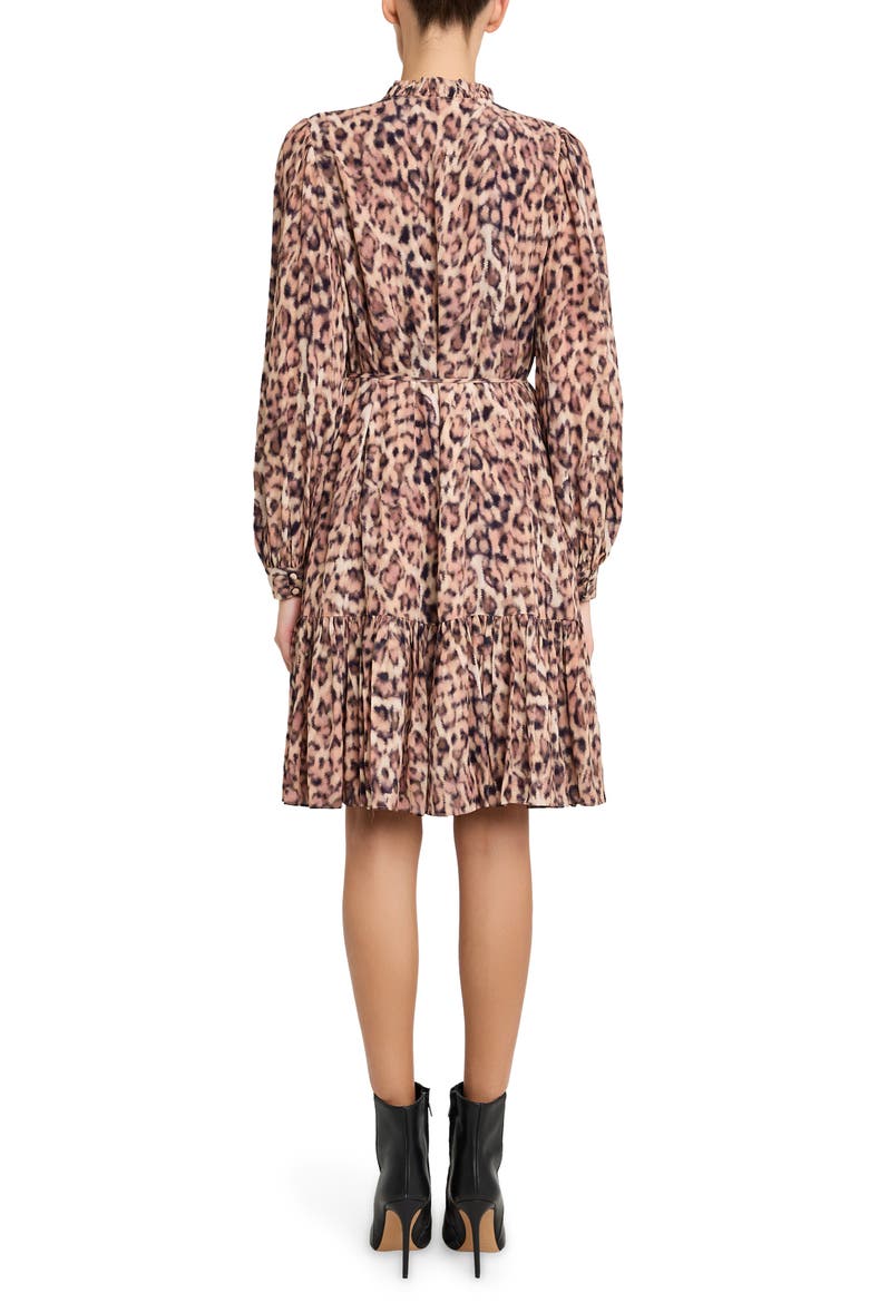 Print Tie Waist Long Sleeve Dress