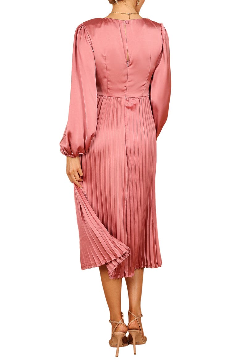 Noelle Long Sleeve Pleated Satin Midi Dress