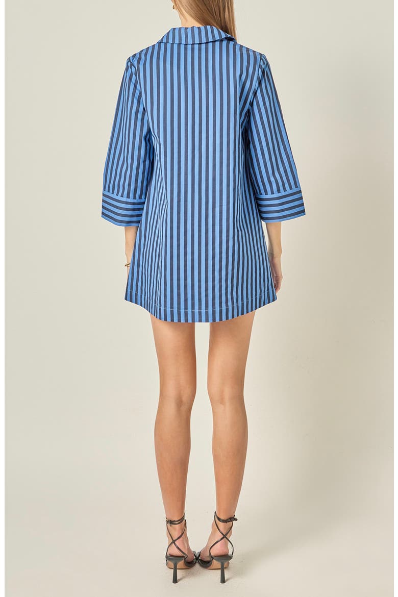 Striped Kaftan Collar Minidress