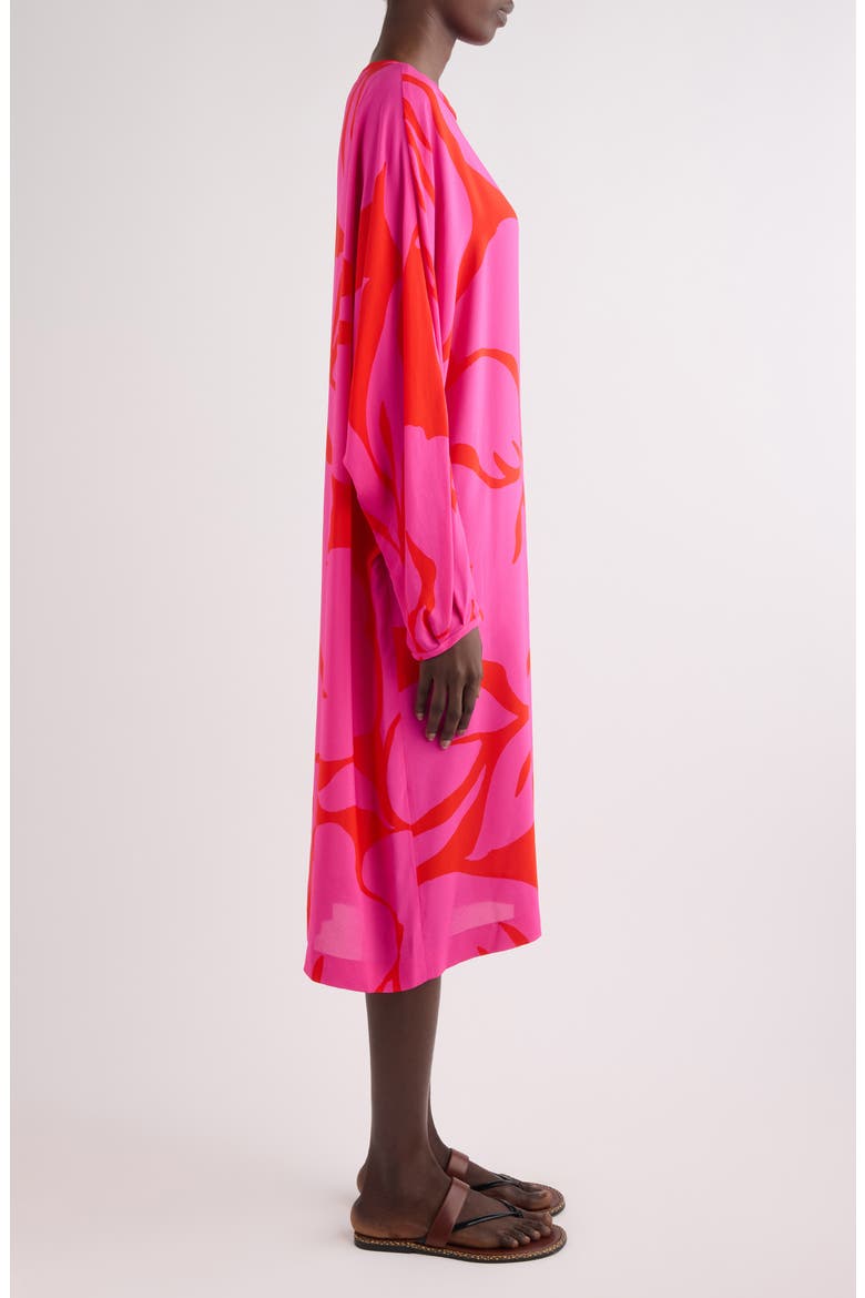 Dosta Giant Floral Print Long Sleeve Crepe Midi Dress