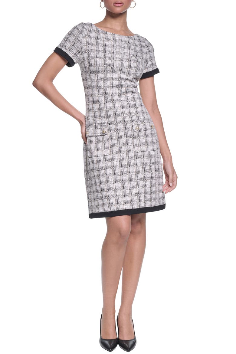 Windowpane Check Tweed Sheath Dress